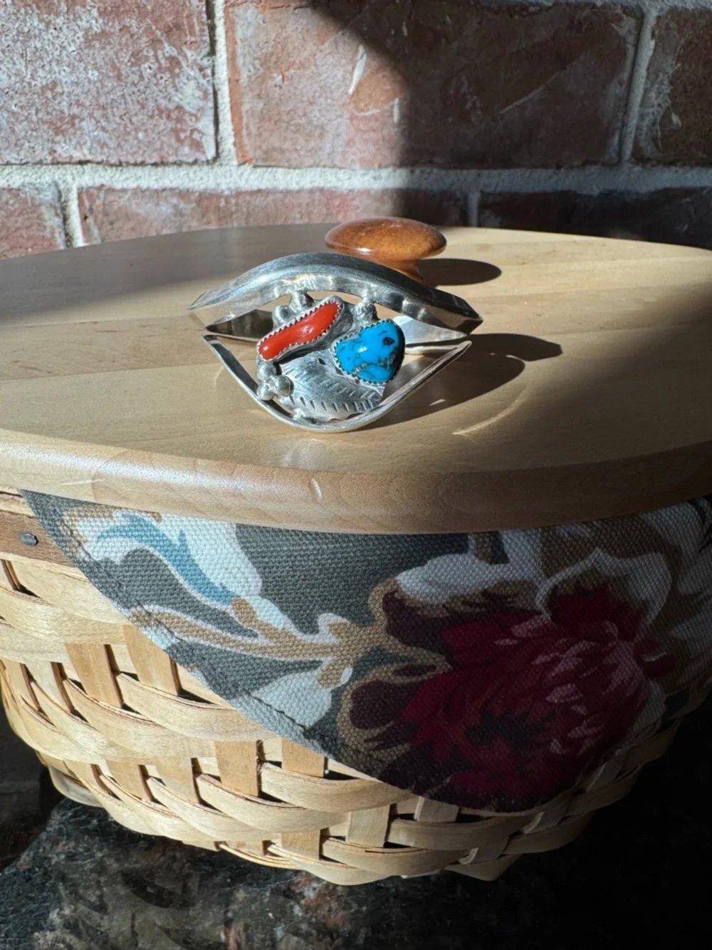 Native American David F Garcia Sterling Silver Turquoise and Coral Cuff Bracelet